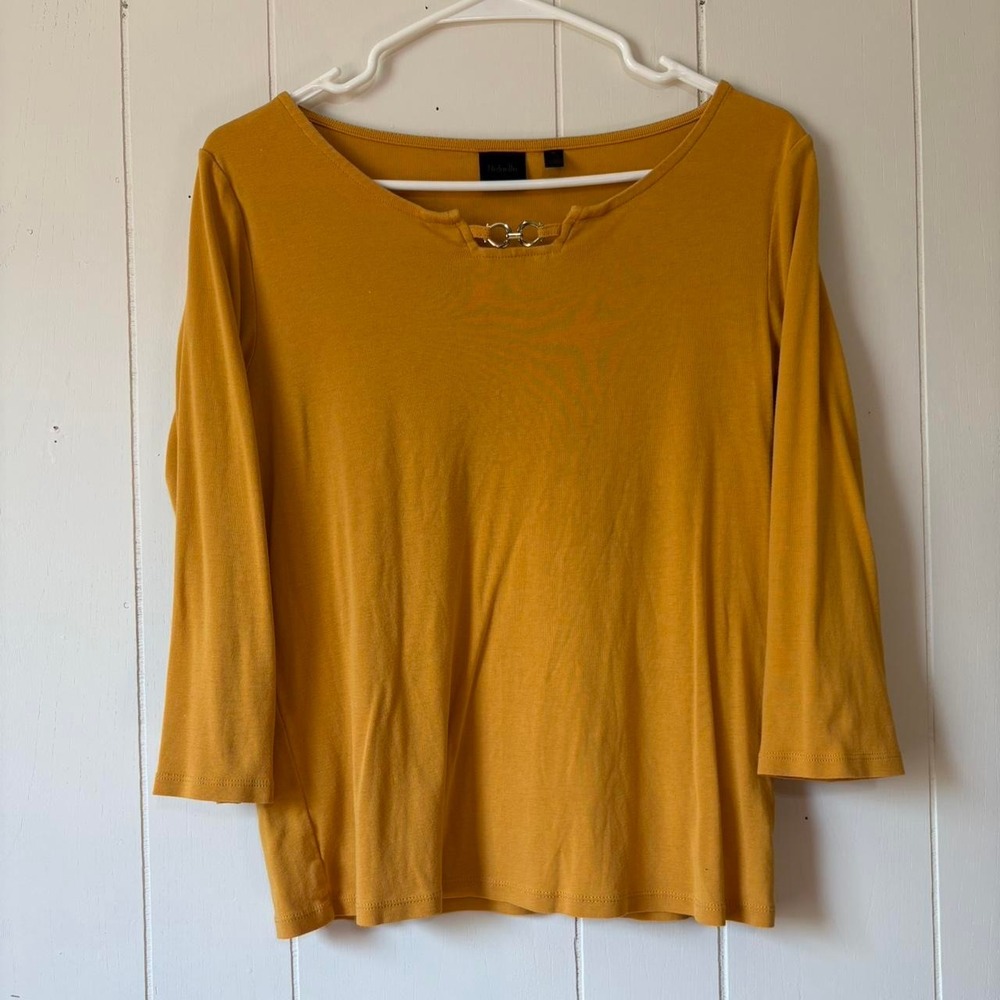 Rafaella Mustard Yellow 3/4 Sleeve Top Silver Hardware Neck Size Small